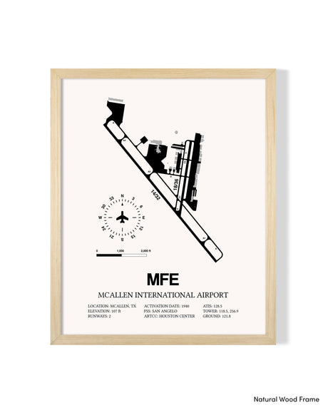Detailed Airport Map of McAllen International Airport (MFE) in White with a Natural Frame