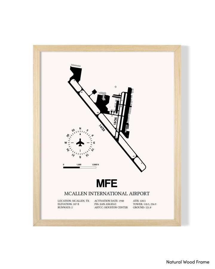 Detailed Airport Map of McAllen International Airport (MFE) in White with a Natural Frame