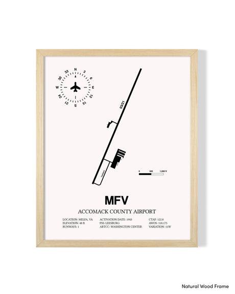Detailed Airport Map of Accomack County Airport (MFV) in White with a Natural Frame