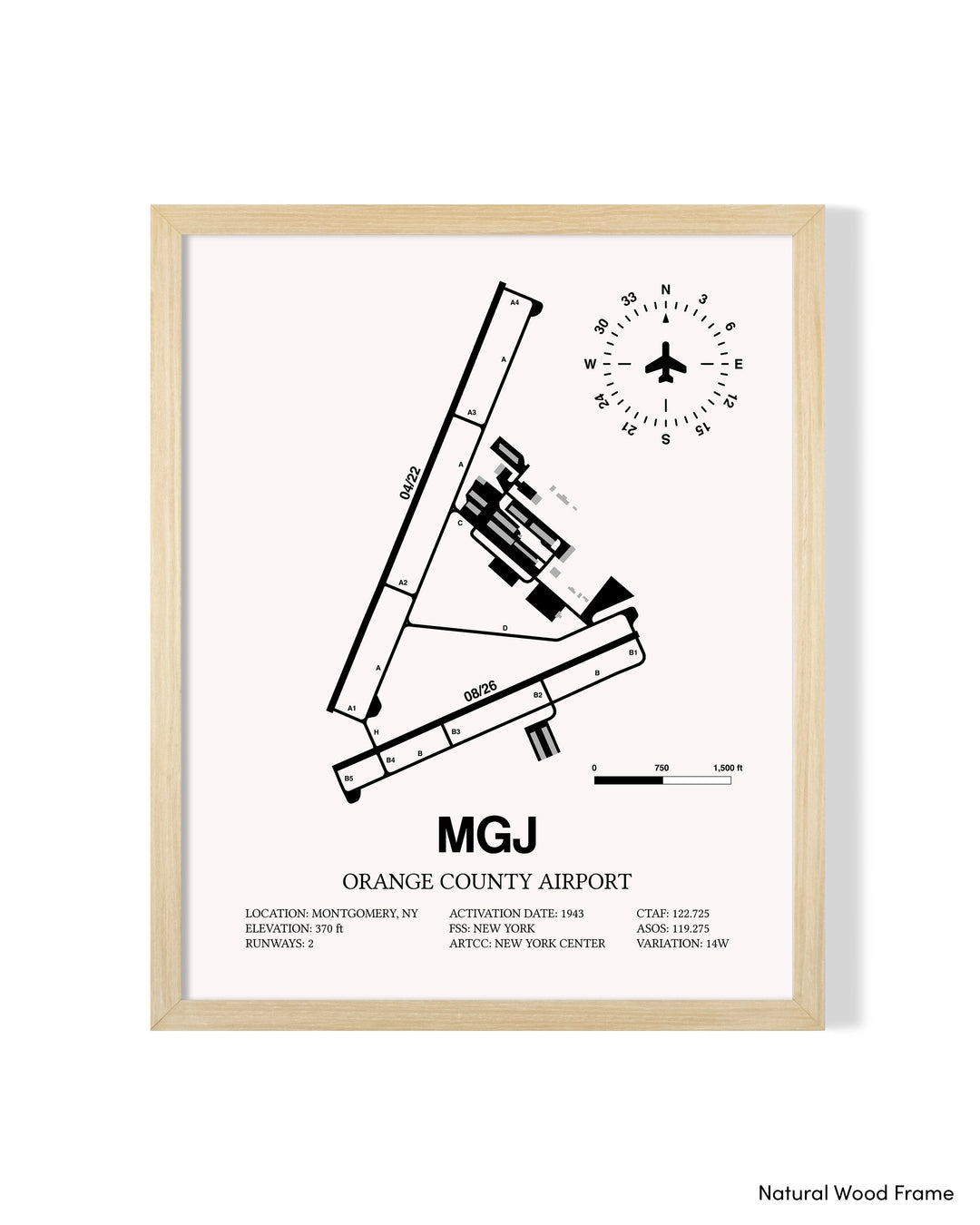 Detailed Airport Map of Orange County Airport (MGJ) in White with a Natural Frame