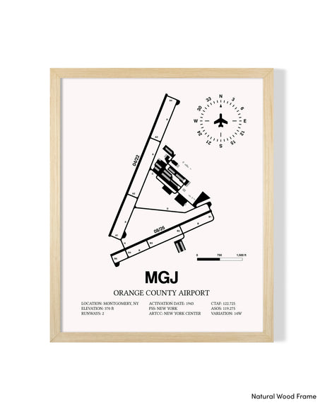 Detailed Airport Map of Orange County Airport (MGJ) in White with a Natural Frame
