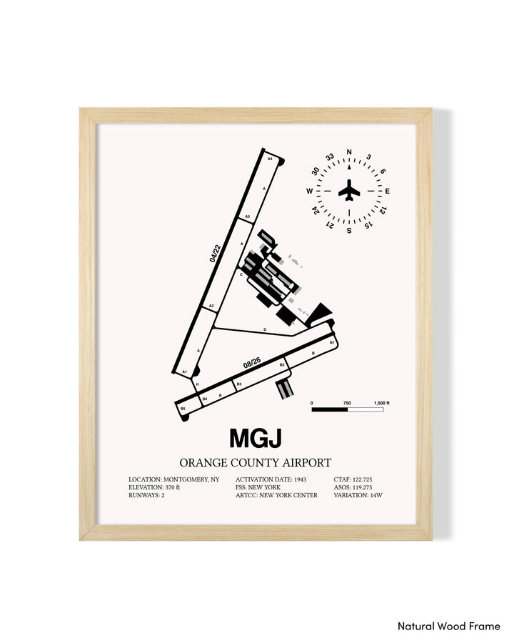 Detailed Airport Map of Orange County Airport (MGJ) in White with a Natural Frame