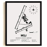 Framed Detailed Airport Map of Orange County Airport (MGJ) in White with a Black Frame