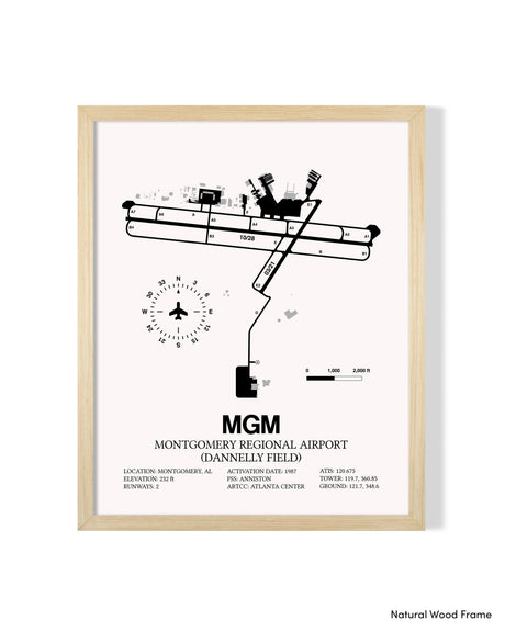 Detailed Airport Map of Montgomery Regional Airport (Dannelly Field) (MGM) in White with a Natural Frame