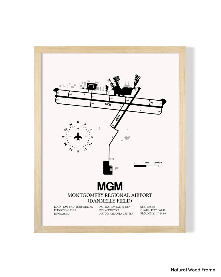 Detailed Airport Map of Montgomery Regional Airport (Dannelly Field) (MGM) in White with a Natural Frame