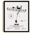 Framed Detailed Airport Map of Montgomery Regional Airport (Dannelly Field) (MGM) in White with a Black Frame