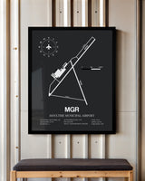 Framed Detailed Airport Map of Moultrie Municipal Airport (MGR) in Gray with a Black Frame