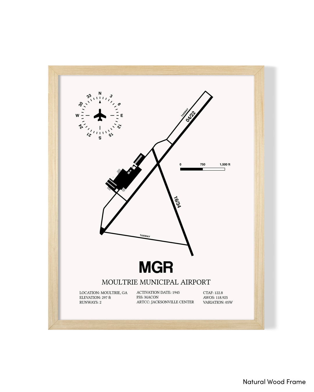 Detailed Airport Map of Moultrie Municipal Airport (MGR) in White with a Natural Frame