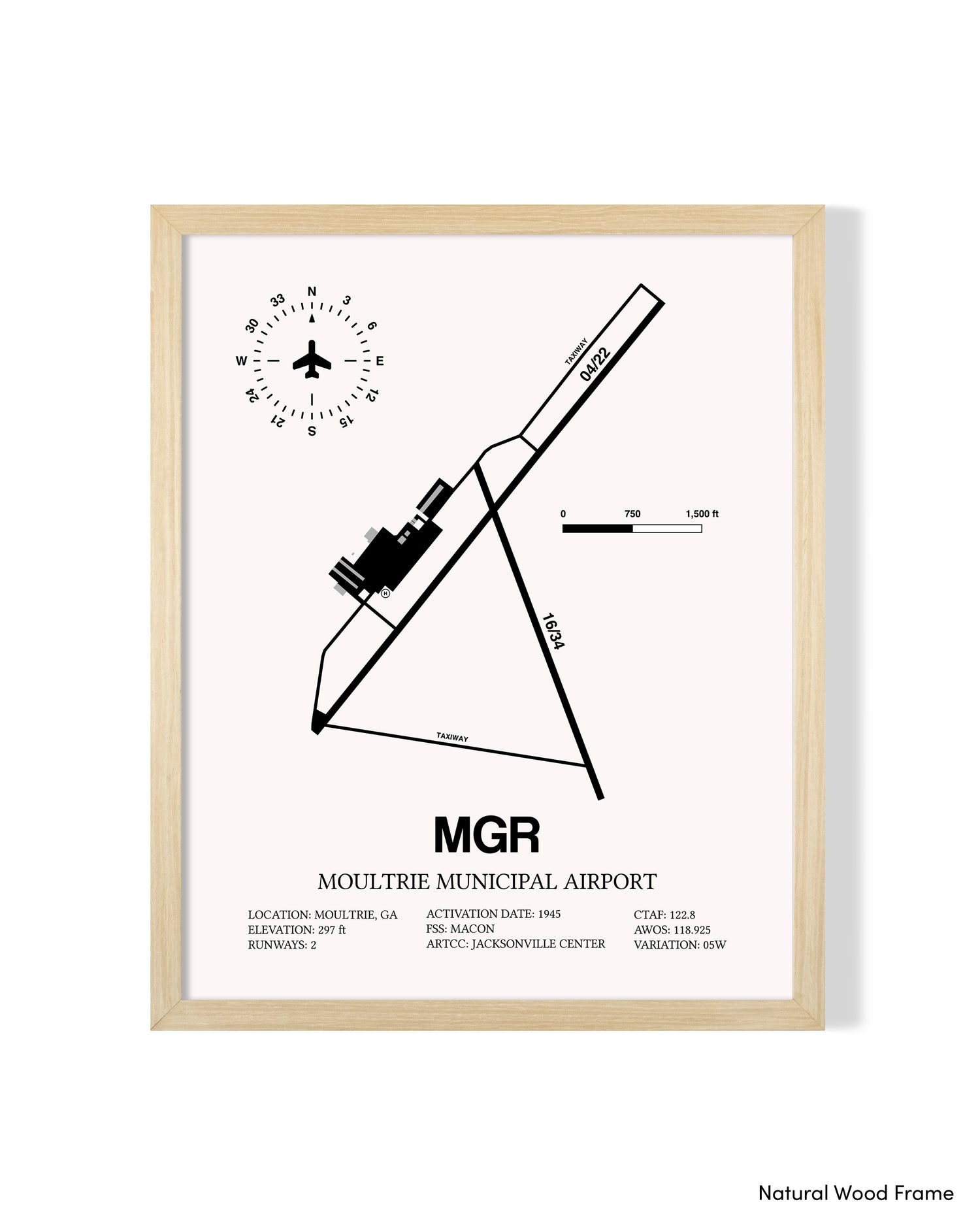 Detailed Airport Map of Moultrie Municipal Airport (MGR) in White with a Natural Frame