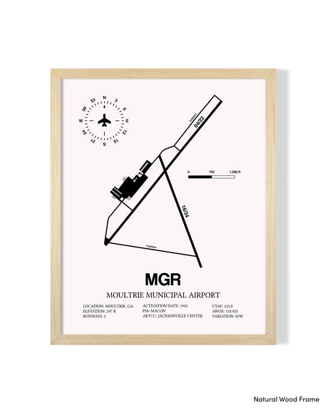 Detailed Airport Map of Moultrie Municipal Airport (MGR) in White with a Natural Frame