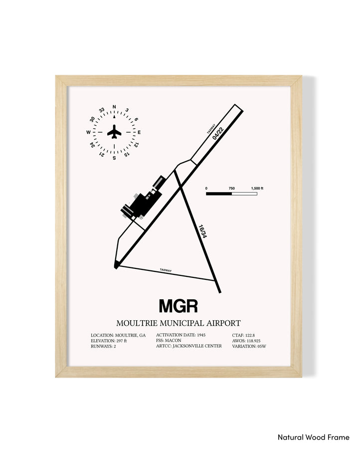 Detailed Airport Map of Moultrie Municipal Airport (MGR) in White with a Natural Frame