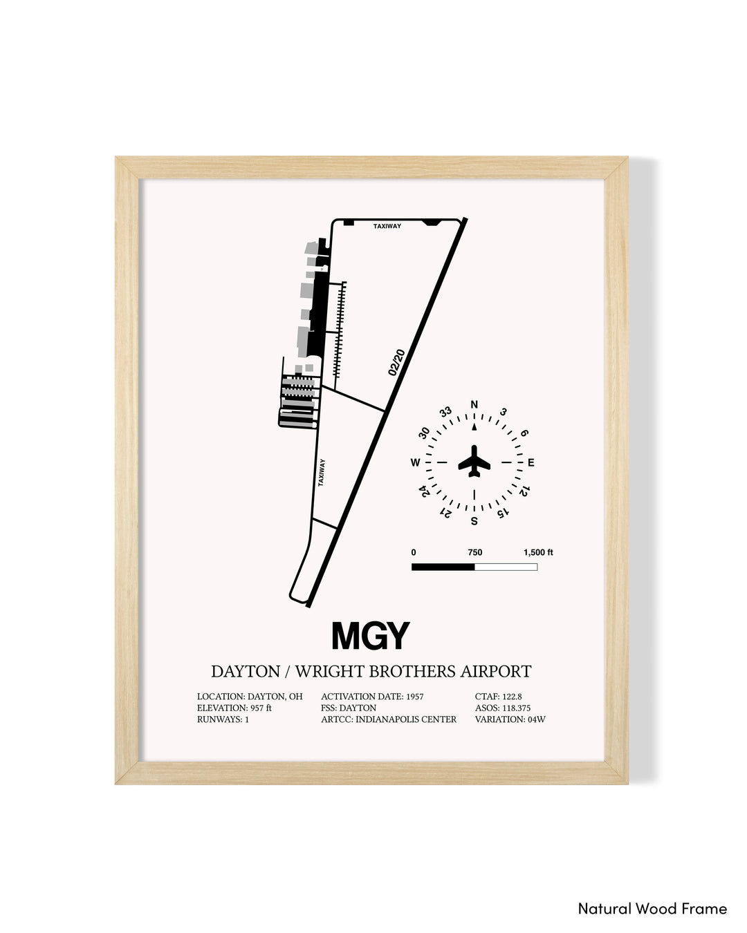 Detailed Airport Map of Dayton / Wright Brothers Airport (MGY) in White with a Natural Frame