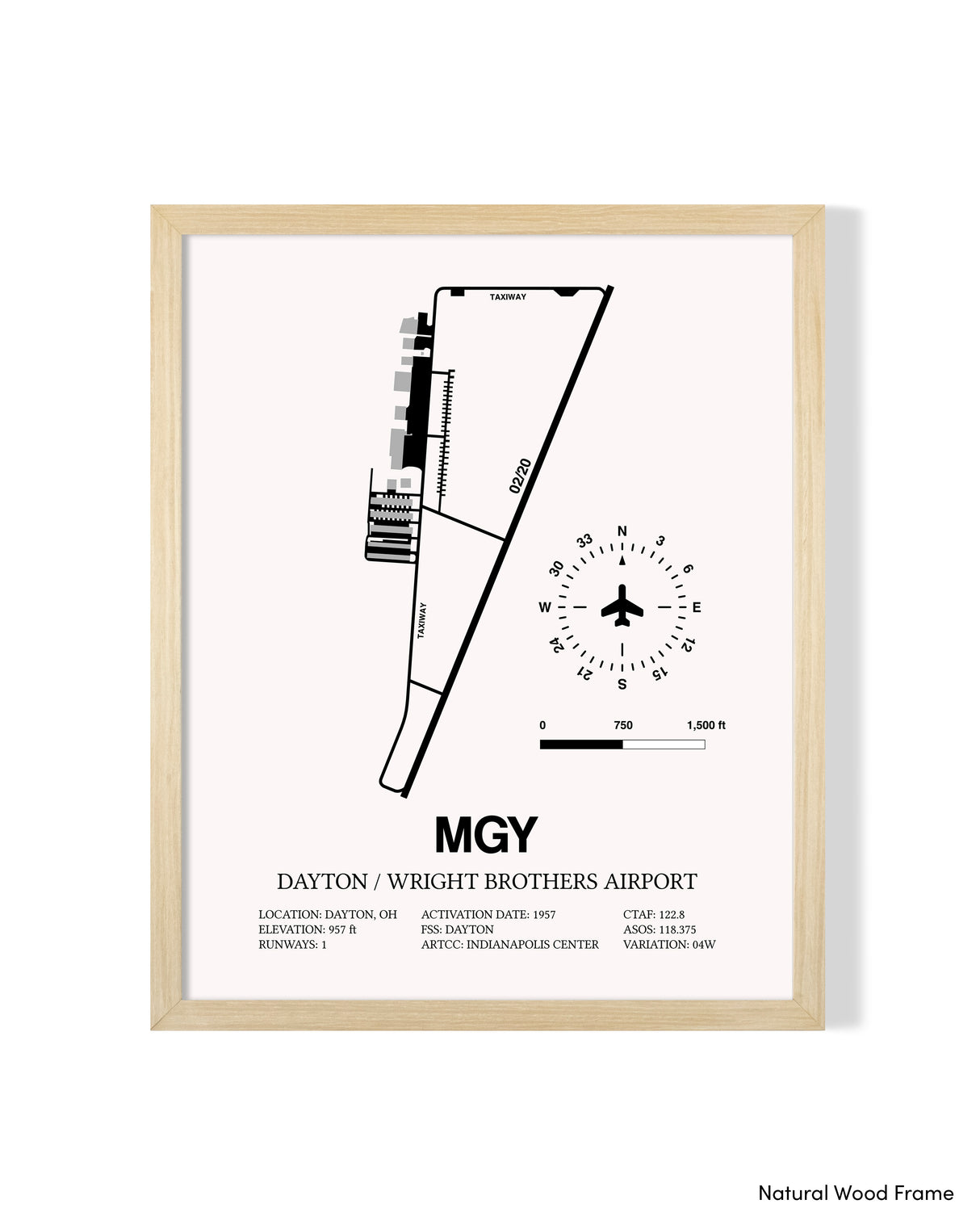 Detailed Airport Map of Dayton / Wright Brothers Airport (MGY) in White with a Natural Frame