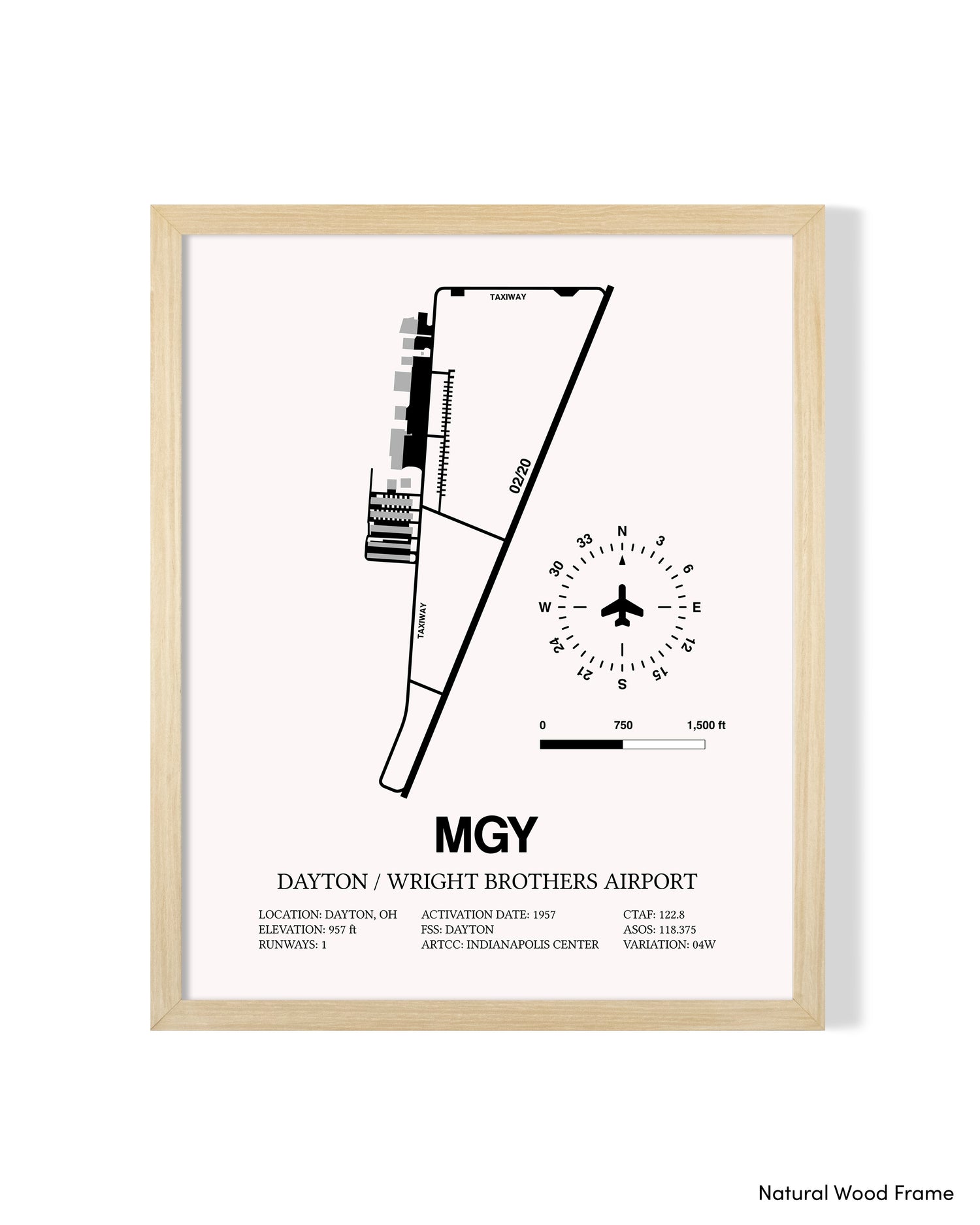 Detailed Airport Map of Dayton / Wright Brothers Airport (MGY) in White with a Natural Frame