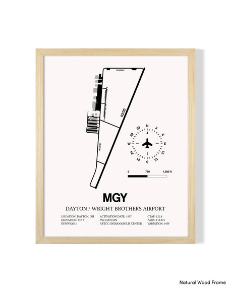 Detailed Airport Map of Dayton / Wright Brothers Airport (MGY) in White with a Natural Frame