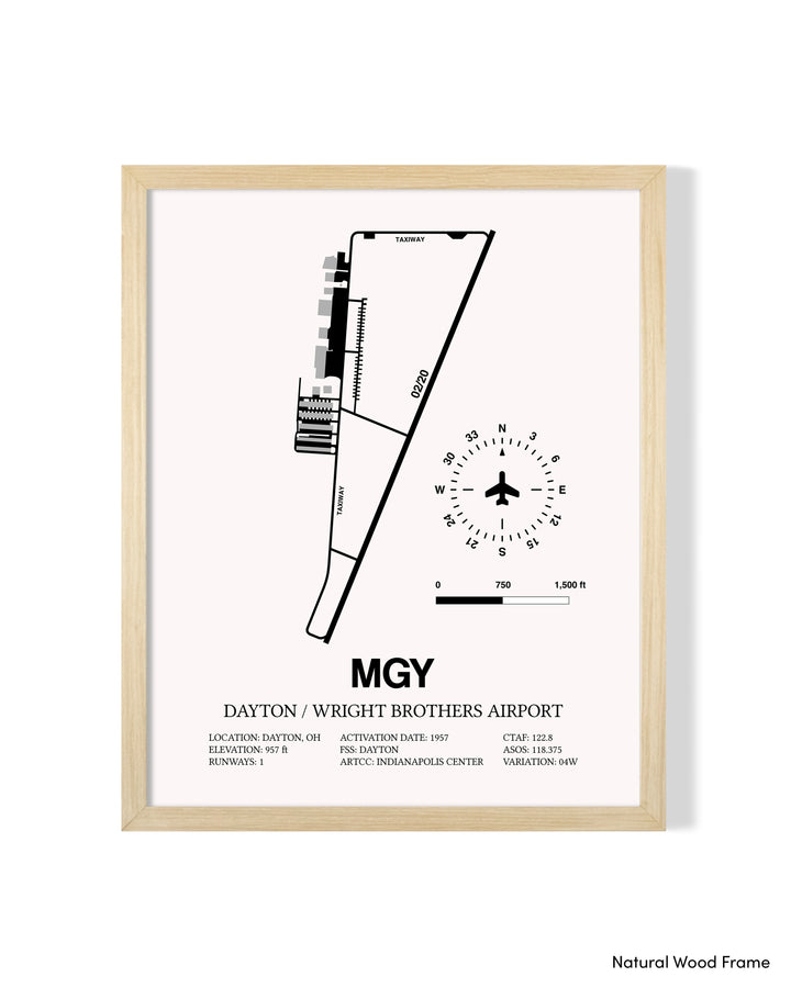 Detailed Airport Map of Dayton / Wright Brothers Airport (MGY) in White with a Natural Frame