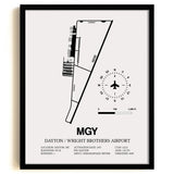 Framed Detailed Airport Map of Dayton / Wright Brothers Airport (MGY) in White with a Black Frame