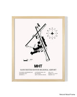 Detailed Airport Map of Manchester Boston Regional Airport (MHT) in White with a Natural Frame