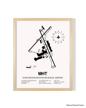 Detailed Airport Map of Manchester Boston Regional Airport (MHT) in White with a Natural Frame