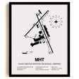 Framed Detailed Airport Map of Manchester Boston Regional Airport (MHT) in White with a Black Frame