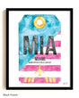 Framed Watercolor Print of Miami International Airport (MIA) with a Black Frame