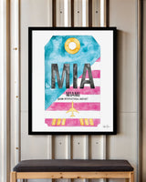 Framed Watercolor Print of Miami International Airport (MIA) with a Black Frame