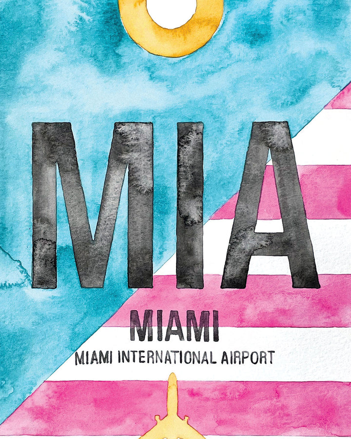 Closeup Watercolor Print of Miami International Airport (MIA)