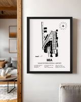 Framed Detailed Airport Map of Miami International Airport (MIA) in White with a Black Frame