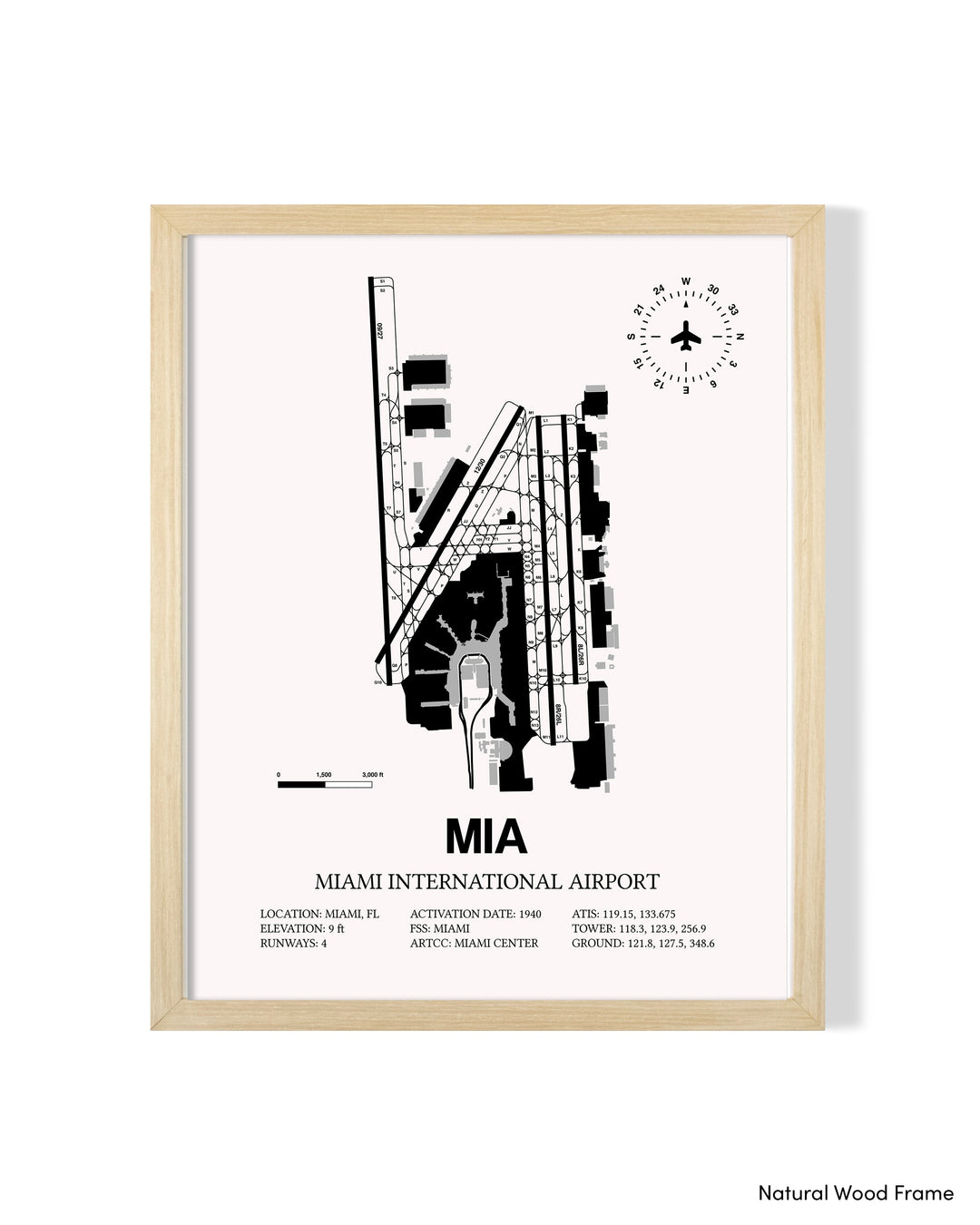 Detailed Airport Map of Miami International Airport (MIA) in White with a Natural Frame