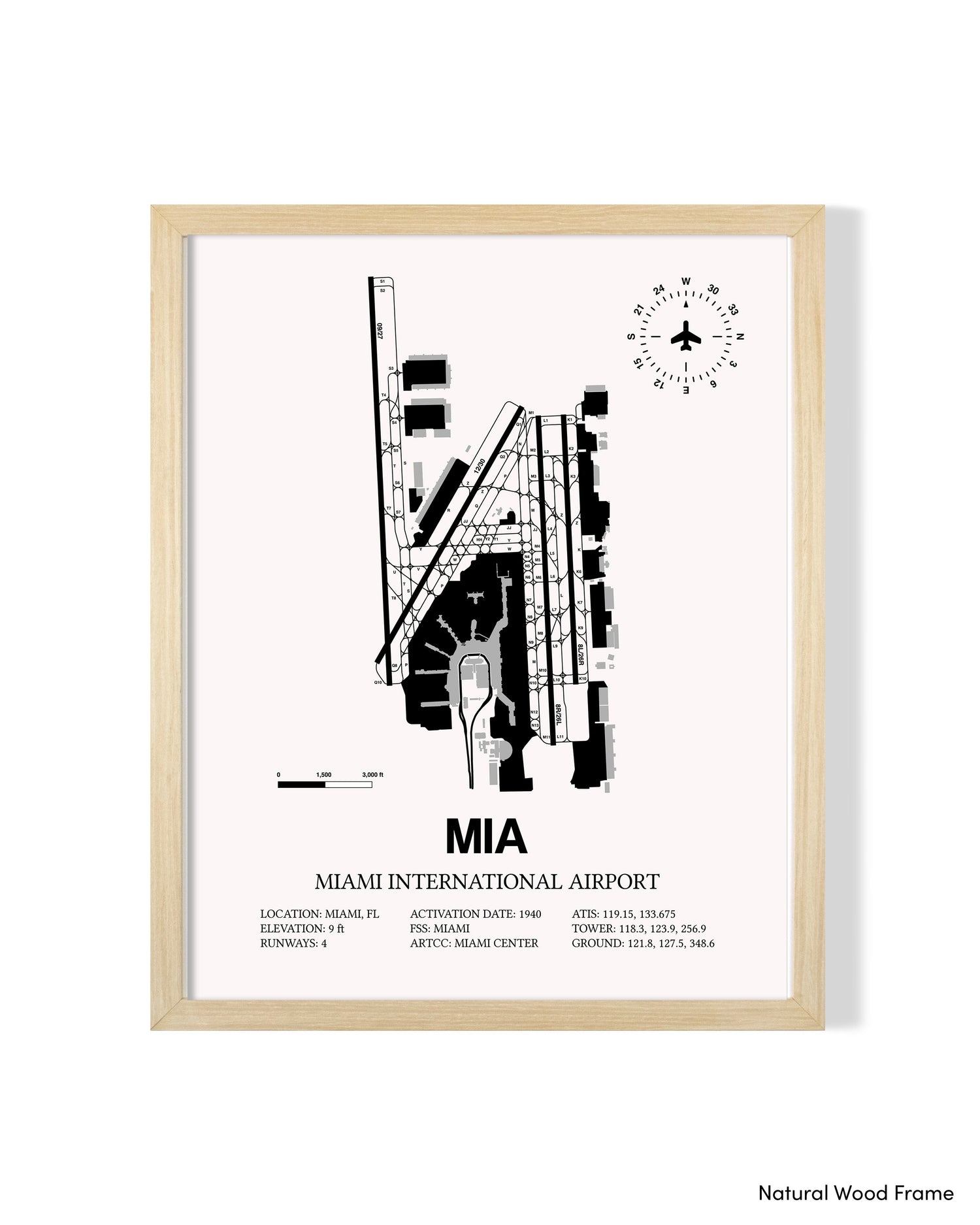 Detailed Airport Map of Miami International Airport (MIA) in White with a Natural Frame