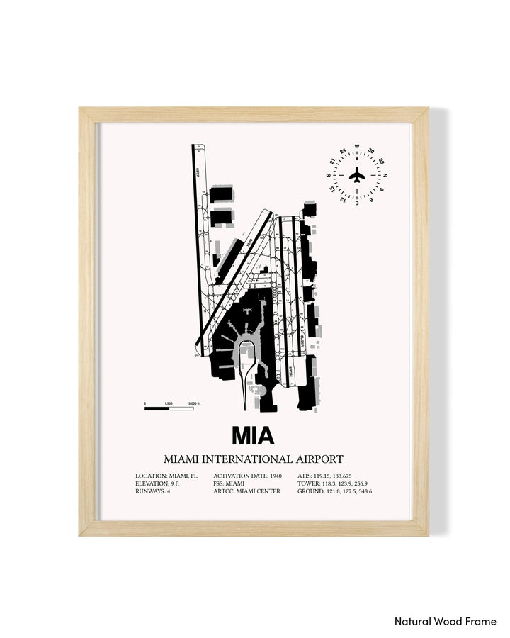 Detailed Airport Map of Miami International Airport (MIA) in White with a Natural Frame