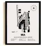 Framed Detailed Airport Map of Miami International Airport (MIA) in White with a Black Frame