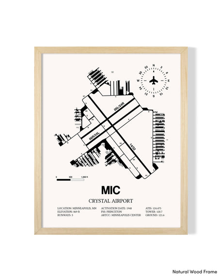 Detailed Airport Map of Crystal Airport (MIC) in White with a Natural Frame