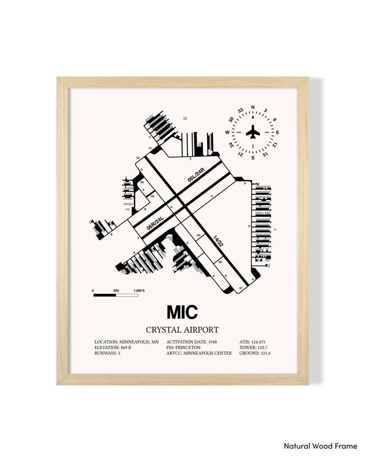 Detailed Airport Map of Crystal Airport (MIC) in White with a Natural Frame