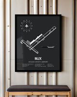 Framed Detailed Airport Map of Ocean County Airport (MJX) in Gray with a Black Frame