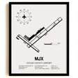 Framed Detailed Airport Map of Ocean County Airport (MJX) in White with a Black Frame