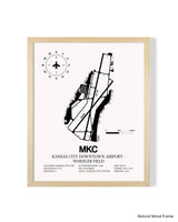 Detailed Airport Map of Kansas City Downtown Airport - Wheeler Field (MKC) in White with a Natural Frame