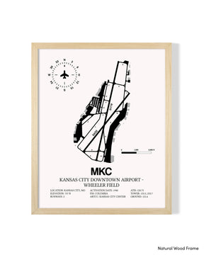 Detailed Airport Map of Kansas City Downtown Airport - Wheeler Field (MKC) in White with a Natural Frame