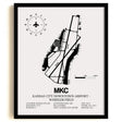 Framed Detailed Airport Map of Kansas City Downtown Airport - Wheeler Field (MKC) in White with a Black Frame