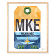 Framed Watercolor Print of General Mitchell International Airport (MKE) with an Oak Frame