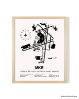 Detailed Airport Map of General Mitchell International Airport (MKE) in White with a Natural Frame