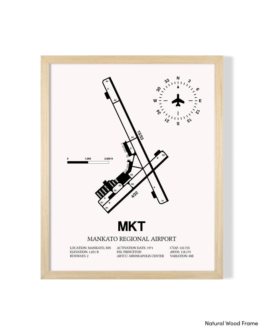 Detailed Airport Map of Mankato Regional Airport (MKT) in White with a Natural Frame
