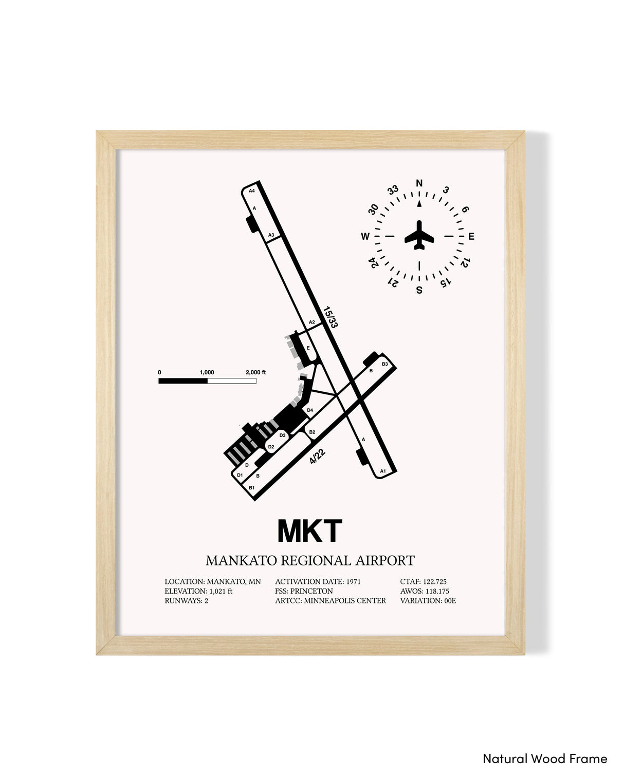 Detailed Airport Map of Mankato Regional Airport (MKT) in White with a Natural Frame