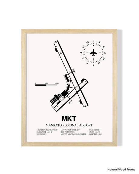 Detailed Airport Map of Mankato Regional Airport (MKT) in White with a Natural Frame