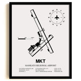 Framed Detailed Airport Map of Mankato Regional Airport (MKT) in White with a Black Frame