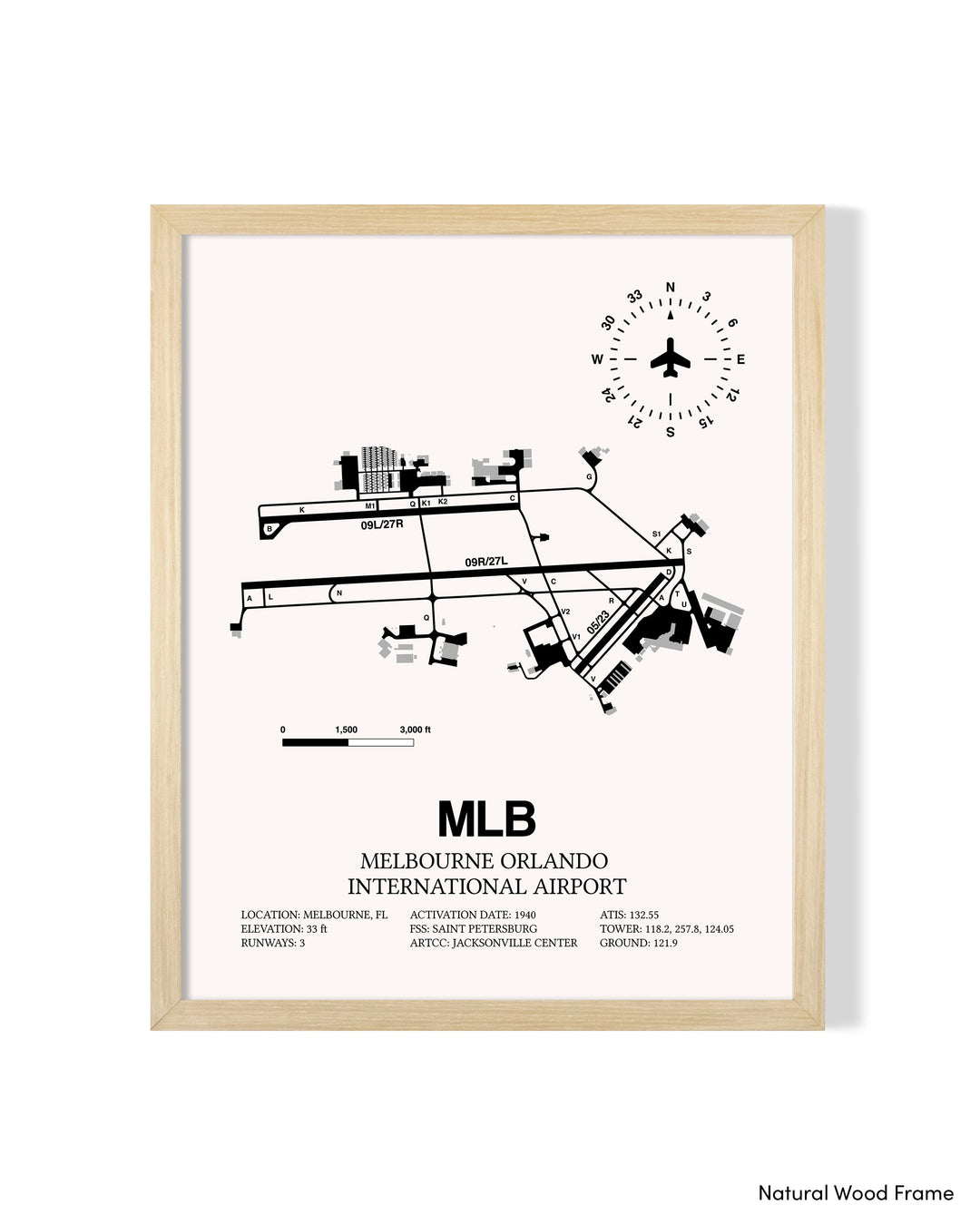 Detailed Airport Map of Melbourne Orlando International Airport (MLB) in White with a Natural Frame