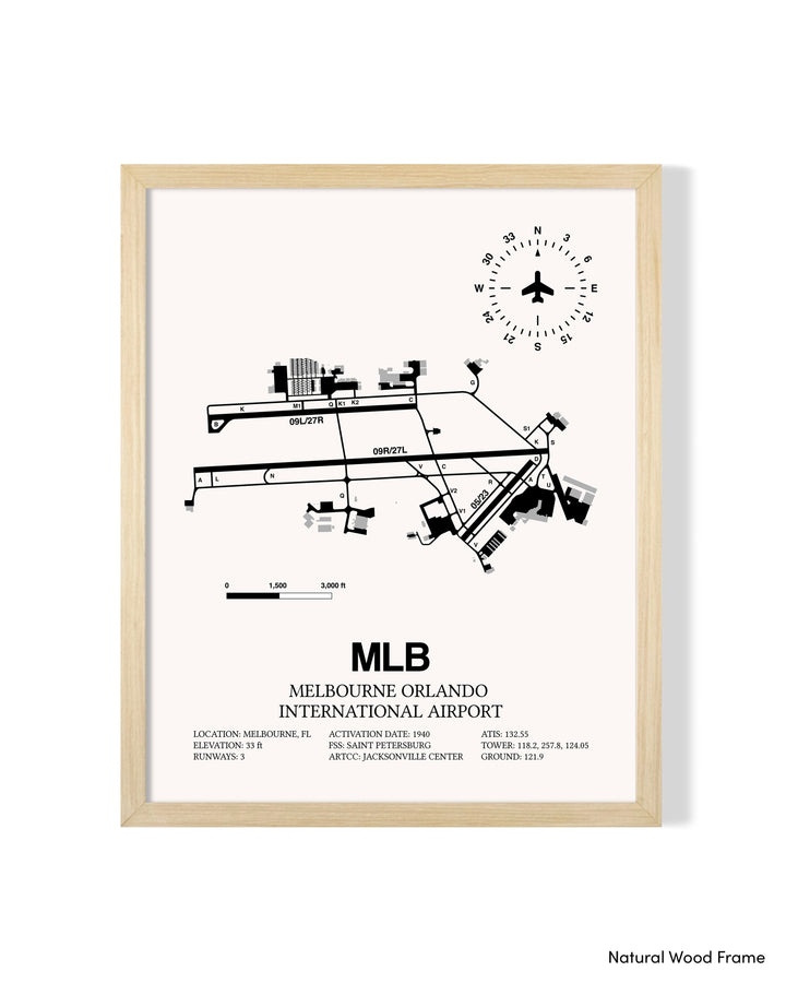Detailed Airport Map of Melbourne Orlando International Airport (MLB) in White with a Natural Frame