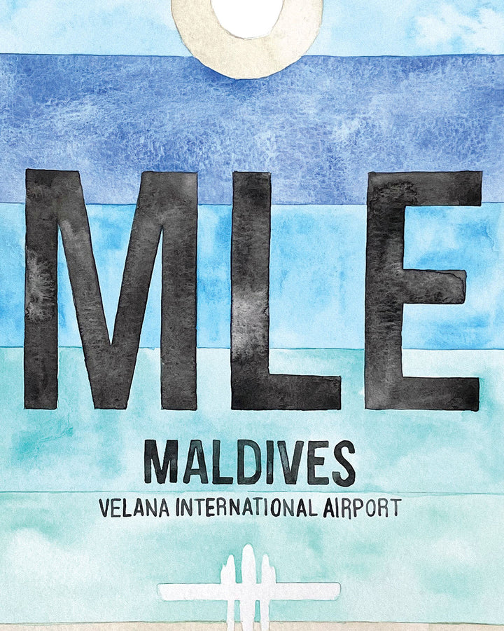Closeup Watercolor Print of Velana International Airport (MLE)