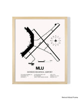 Detailed Airport Map of Monroe Regional Airport (MLU) in White with a Natural Frame