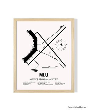 Detailed Airport Map of Monroe Regional Airport (MLU) in White with a Natural Frame